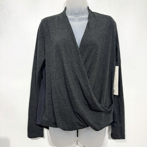 Lucy Activewear Mat To Meeting Wrap Top Sz M Dark Gray Long Sleeve Wool NEW